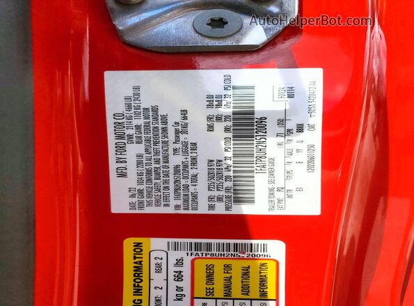 1FATP8UH2N5120096 2022 FORD MUSTANG Red Շարժիչի բաժամունքի տեսք