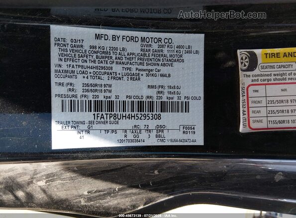 1FATP8UH4H5295308 2017 FORD MUSTANG Black Вид підкапотного простору