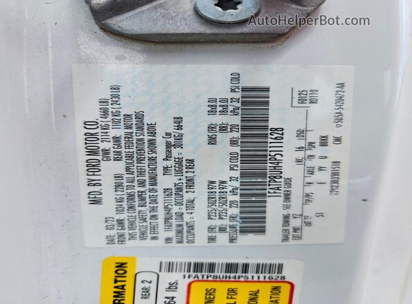 1FATP8UH4P5111628 2023 FORD MUSTANG White ძრავის განყოფილების ხედი