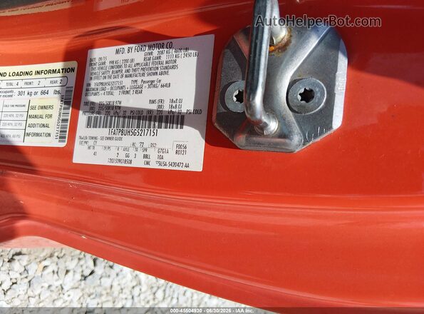 1FATP8UH5G5217151 2016 FORD MUSTANG Orange Widok komory silnika