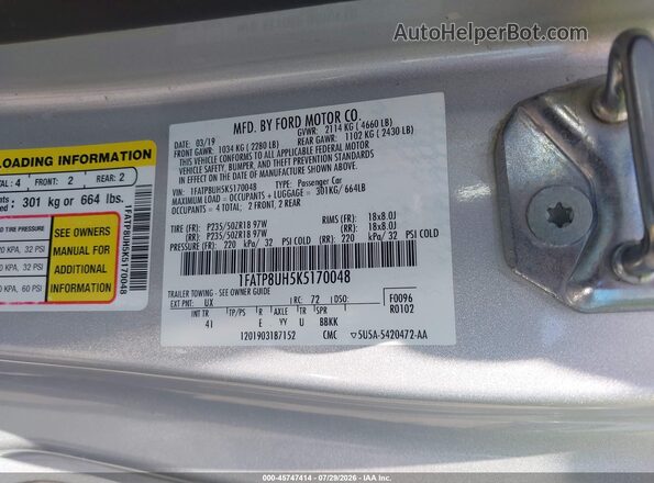 1FATP8UH5K5170048 2019 FORD MUSTANG Silver Շարժիչի բաժամունքի տեսք