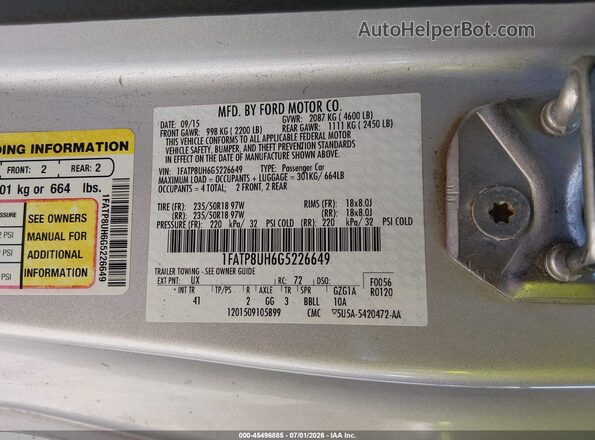 1FATP8UH6G5226649 2016 FORD MUSTANG Серебряный Вид подкапотного пространства