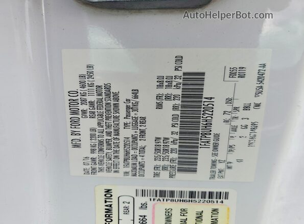 1FATP8UH6H5220514 2017 FORD MUSTANG White Engine compartment view