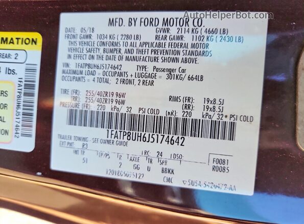 1FATP8UH6J5174642 2018 FORD MUSTANG Бордовый Вид подкапотного пространства
