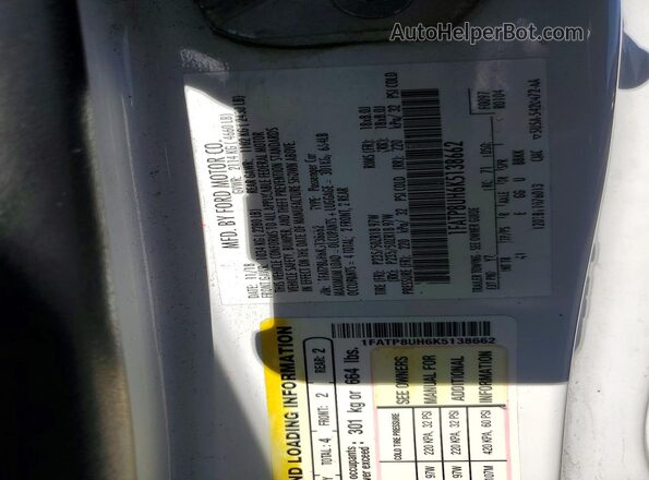 1FATP8UH6K5138662 2019 FORD MUSTANG White Շարժիչի բաժամունքի տեսք