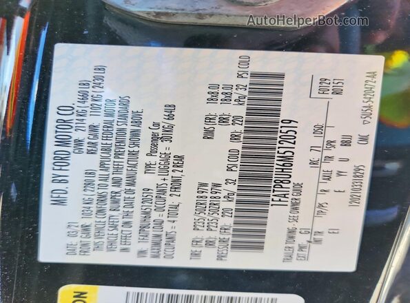 1FATP8UH6M5120519 2021 FORD MUSTANG Black VIN sticker view