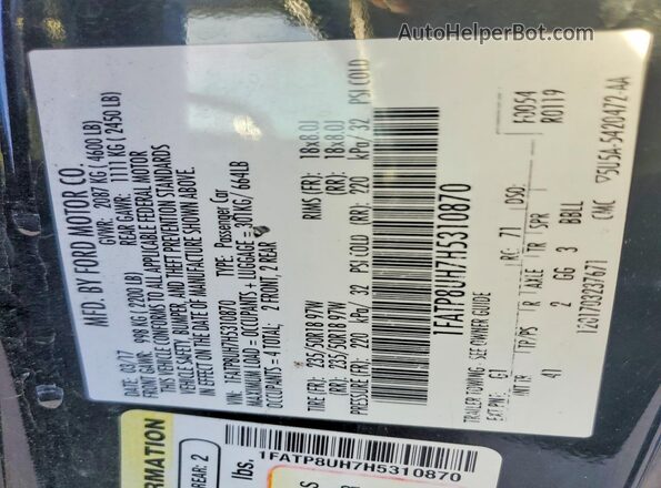 1FATP8UH7H5310870 2017 FORD MUSTANG Черный Вид подкапотного пространства