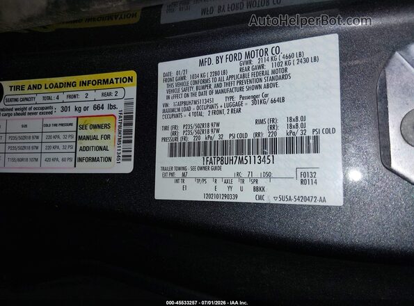 1FATP8UH7M5113451 2021 FORD MUSTANG Gray ძრავის განყოფილების ხედი