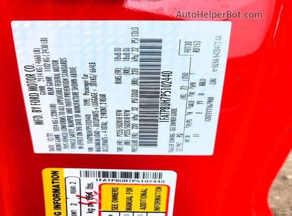 1FATP8UH7P5102440 2023 FORD MUSTANG Red Շարժիչի բաժամունքի տեսք
