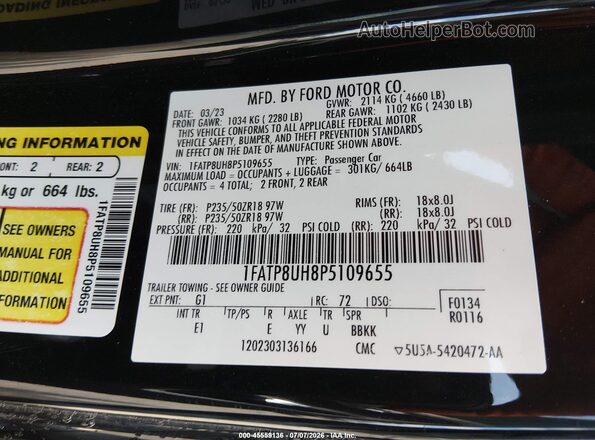 1FATP8UH8P5109655 2023 FORD MUSTANG Black Vista del compartimento del motor