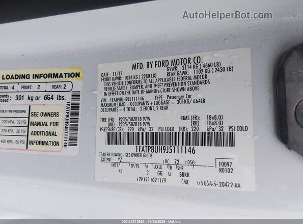 1FATP8UH9J5111146 2018 FORD MUSTANG Белый Вид подкапотного пространства