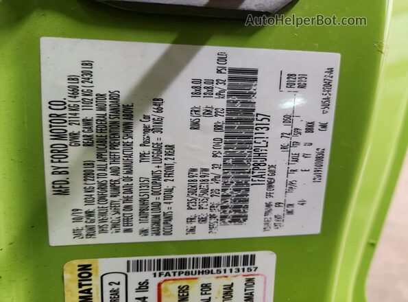 1FATP8UH9L5113157 2020 FORD MUSTANG Green Շարժիչի բաժամունքի տեսք