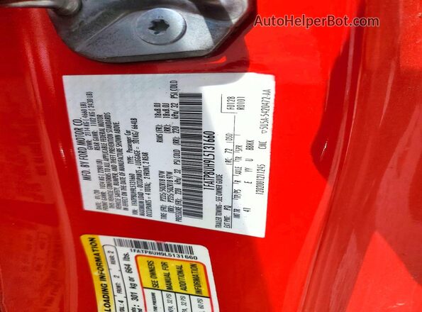 1FATP8UH9L5131660 2020 FORD MUSTANG Red VIN կոդի պիտակի տեսք