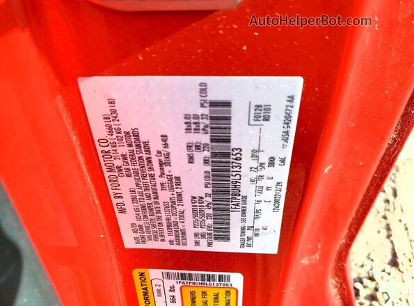 1FATP8UH9L5137653 2020 FORD MUSTANG Red ძრავის განყოფილების ხედი