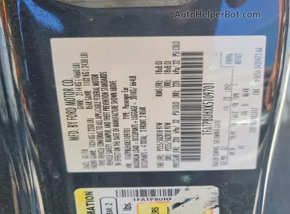 1FATP8UHXK5109701 2019 FORD MUSTANG Black ძრავის განყოფილების ხედი