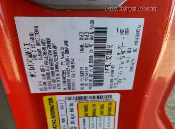 1FATP8UHXK5138650 2019 FORD MUSTANG Red Widok komory silnika