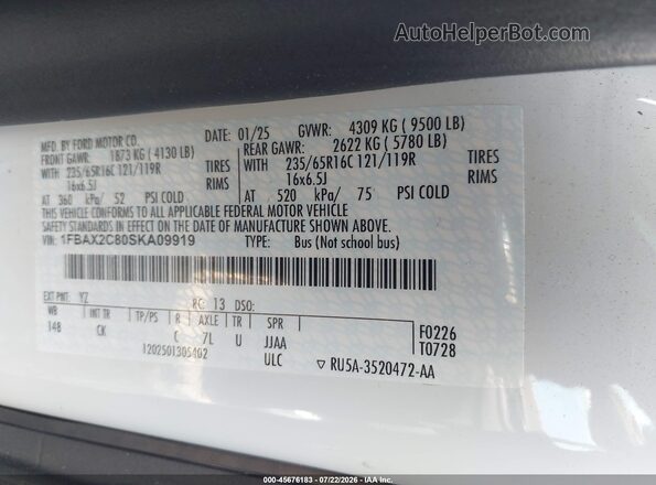 1FBAX2C80SKA09919 2025 FORD TRANSIT-350 Белый Вид подкапотного пространства