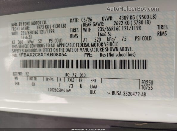 1FBAX2C8XTKB08054 2026 FORD TRANSIT-350 White ძრავის განყოფილების ხედი