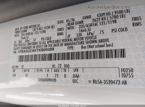 1FBAX2C8XTKB09009 2026 FORD TRANSIT-350 White Вид підкапотного простору