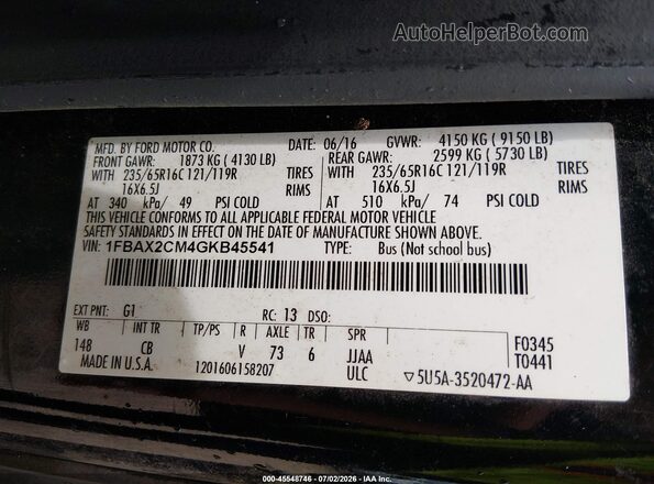 1FBAX2CM4GKB45541 2016 FORD TRANSIT-350 Black Engine compartment view