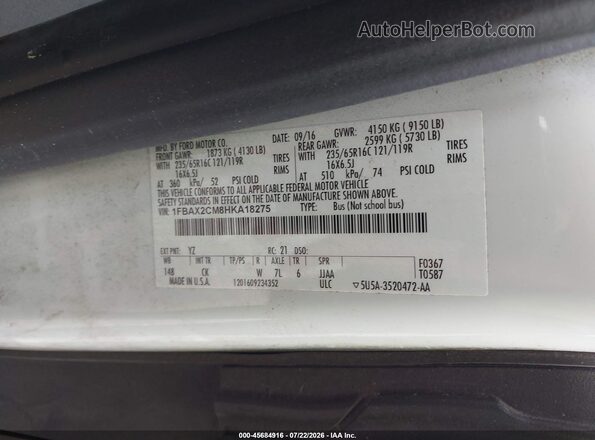 1FBAX2CM8HKA18275 2017 FORD TRANSIT-350 White Widok komory silnika