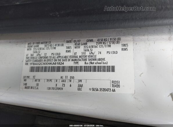 1FBAX2CMXHKA61824 2017 FORD TRANSIT-350 White Engine compartment view