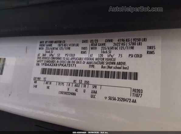 1FBAX2X81PKA75171 2023 FORD TRANSIT-350 White ძრავის განყოფილების ხედი