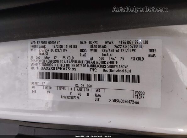 1FBAX2X81PKA75199 2023 FORD TRANSIT-350 White ძრავის განყოფილების ხედი