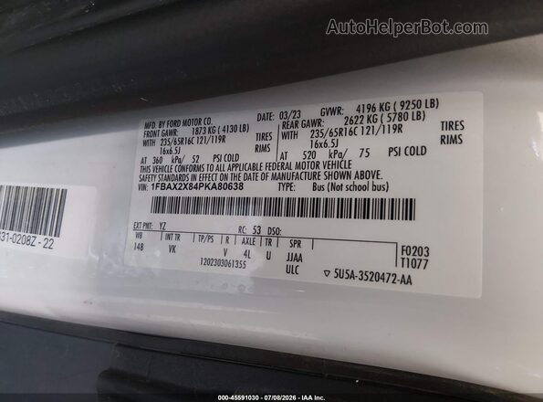 1FBAX2X84PKA80638 2023 FORD TRANSIT-350 White ძრავის განყოფილების ხედი