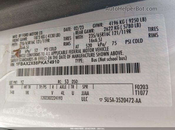 1FBAX2X88PKA74910 2023 FORD TRANSIT-350 White Շարժիչի բաժամունքի տեսք
