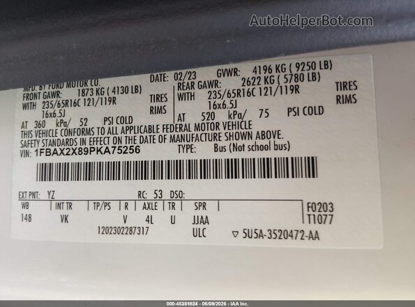 1FBAX2X89PKA75256 2023 FORD TRANSIT-350 White Engine compartment view