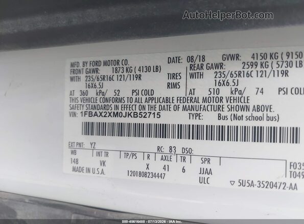 1FBAX2XM0JKB52715 2018 FORD TRANSIT-350 White Engine compartment view
