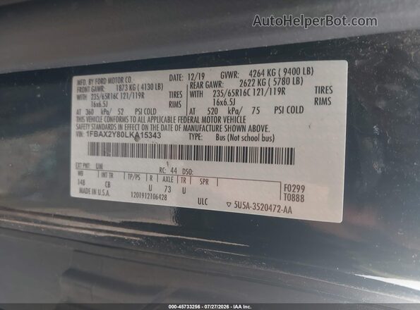 1FBAX2Y80LKA15343 2020 FORD TRANSIT-350 Black ძრავის განყოფილების ხედი