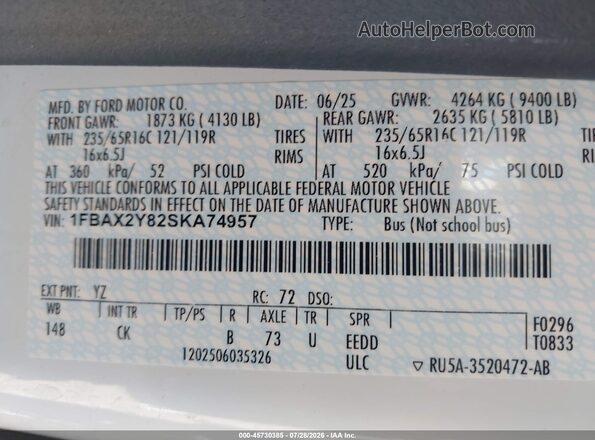 1FBAX2Y82SKA74957 2025 FORD TRANSIT-350 White Vista del compartimento del motor