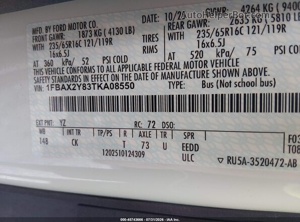 1FBAX2Y83TKA08550 2026 FORD TRANSIT-350 White Engine compartment view