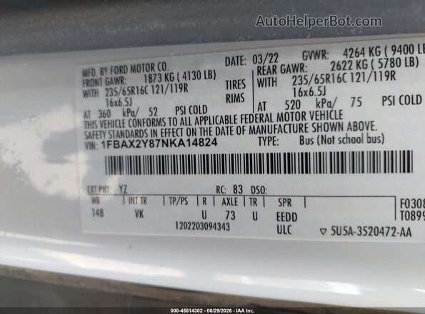 1FBAX2Y87NKA14824 2022 FORD TRANSIT-350 Белый Вид подкапотного пространства