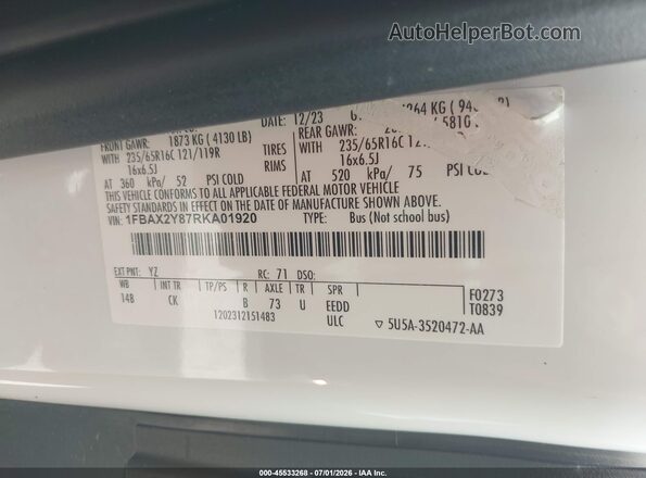 1FBAX2Y87RKA01920 2024 FORD TRANSIT-350 White Вид підкапотного простору