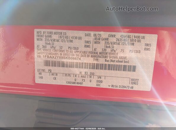 1FBAX2Y89SKB06674 2025 FORD TRANSIT-350 Red Engine compartment view