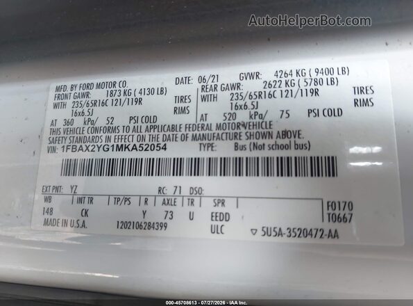 1FBAX2YG1MKA52054 2021 FORD TRANSIT-350 White ძრავის განყოფილების ხედი