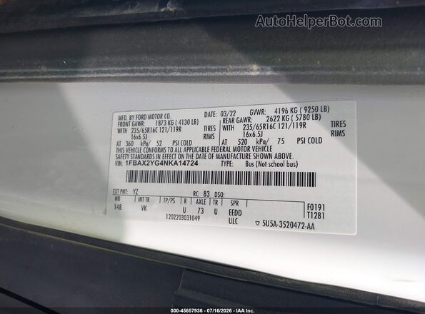 1FBAX2YG4NKA14724 2022 FORD TRANSIT-350 White Engine compartment view