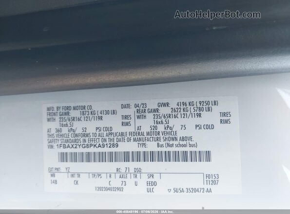 1FBAX2YG8PKA91289 2023 FORD TRANSIT-350 Белый Вид подкапотного пространства