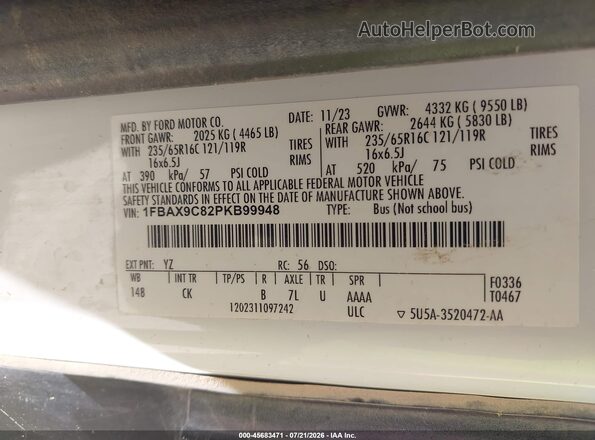 1FBAX9C82PKB99948 2023 FORD TRANSIT-350 Белый Вид подкапотного пространства