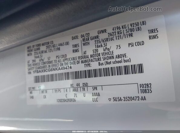1FBAX9CG6NKA49474 2022 FORD TRANSIT-350 Белый Вид подкапотного пространства