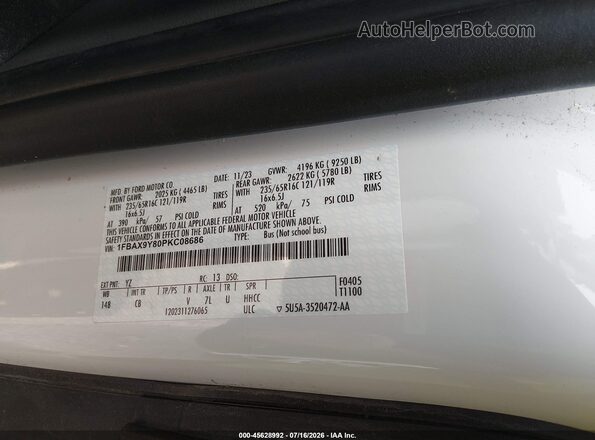 1FBAX9Y80PKC08686 2023 FORD TRANSIT-350 White Շարժիչի բաժամունքի տեսք