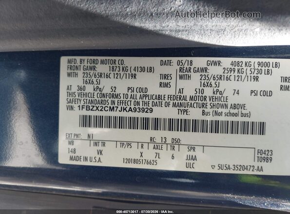 1FBZX2CM7JKA93929 2018 FORD TRANSIT-350 Blue Engine compartment view