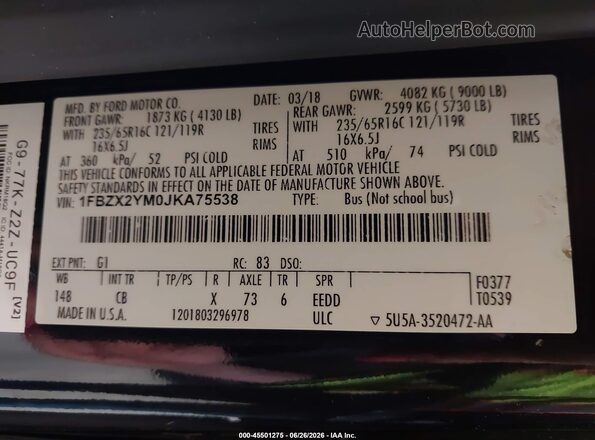 1FBZX2YM0JKA75538 2018 FORD TRANSIT-350 Черный Вид подкапотного пространства