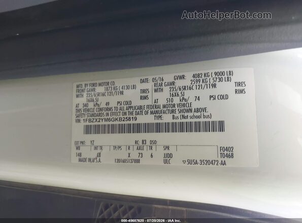 1FBZX2YM6GKB25819 2016 FORD TRANSIT-350 White Widok komory silnika