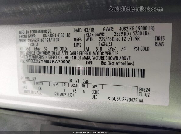 1FBZX2YM8JKA70006 2018 FORD TRANSIT-350 Silver Engine compartment view
