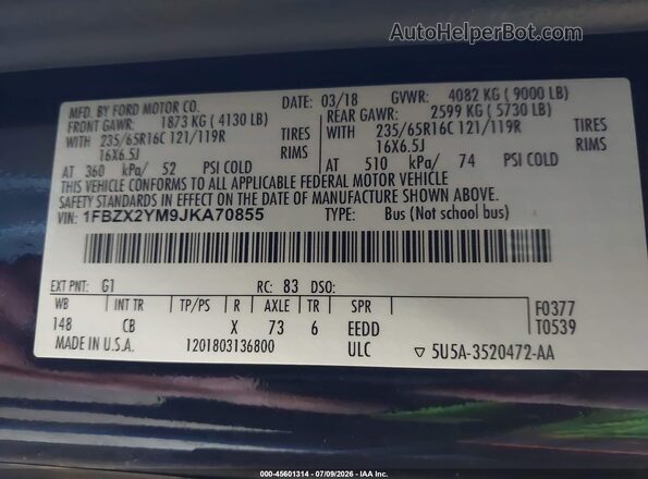 1FBZX2YM9JKA70855 2018 FORD TRANSIT-350 Black Vista del compartimento del motor