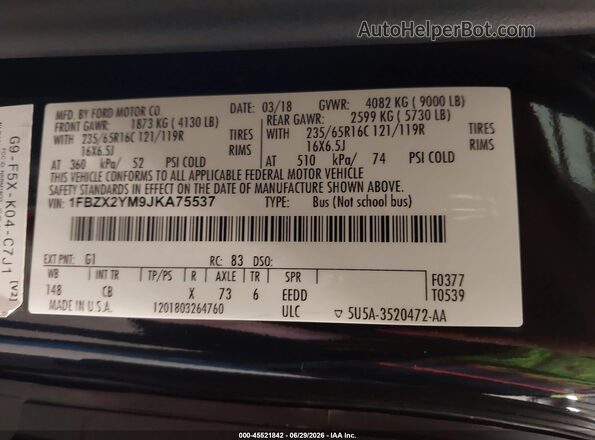 1FBZX2YM9JKA75537 2018 FORD TRANSIT-350 Black Вид підкапотного простору